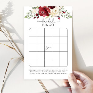 Roses burgundy bridal shower bingo game