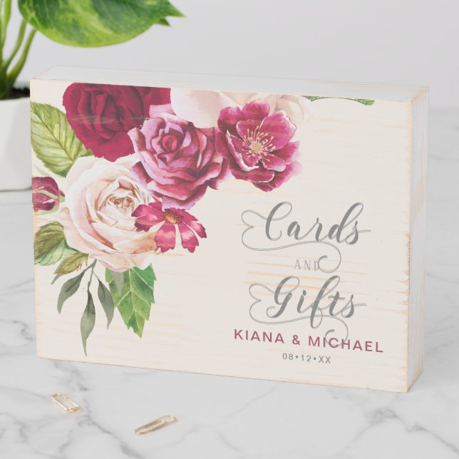 Roses Burgundy/Cream Cards and Gifts ID584 Wooden Box Sign (In Situ Horizontal)