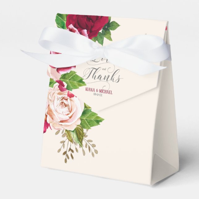Roses Burgundy/Cream Love and Thanks ID584 Favor Boxes (Front Side)