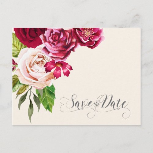 Roses BurgundyCream Save the Date ID584 Announcement Postcard