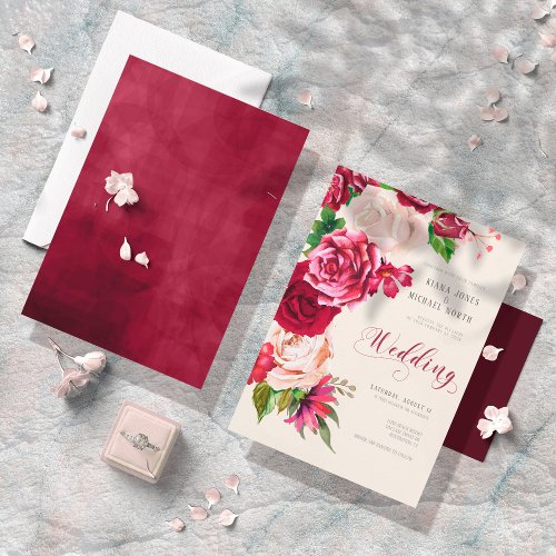 Roses BurgundyCream Wedding ID584 Invitation