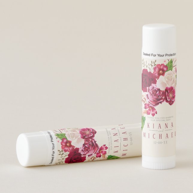 Roses Burgundy/Cream Wedding ID584 Lip Balm (Front)