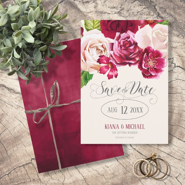 Roses Burgundy/Cream Wedding Save the Date ID584 (Creator Uploaded)