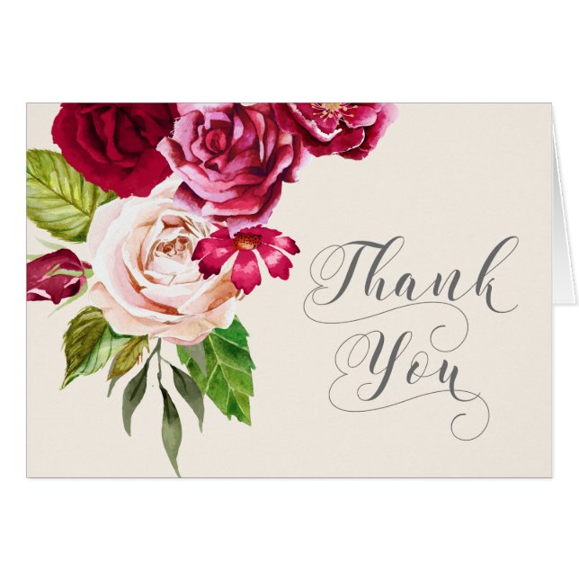 Roses Burgundy/Cream Wedding Thank You ID584 (Front Horizontal)