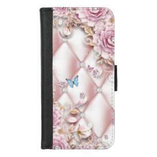 Roses,butterflies and pink diamond bulletin board iPhone 8/7 wallet case