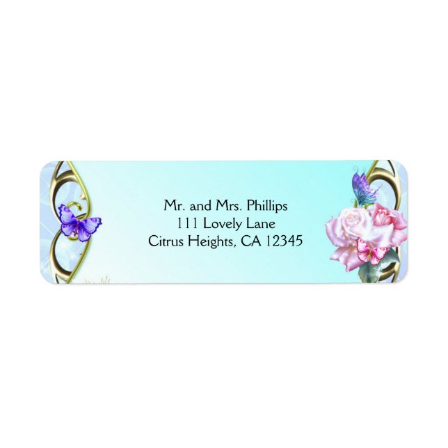 Roses & Butterflies Birthday Party Sparkle Label (Front)