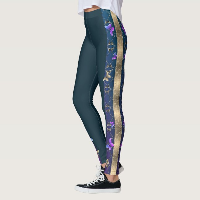 Roses & Butterflies Blue Leggings (Left)