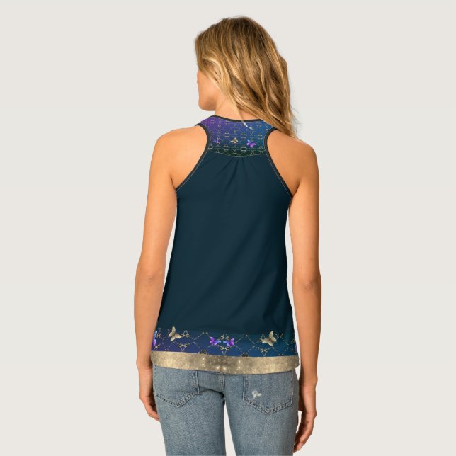 Roses & Butterflies Blue Purple Women's Tank Top (Back Full)