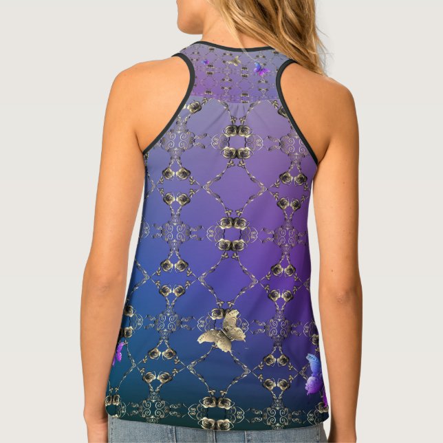 Roses & Butterflies Blue Purple Women's Tank Top (Back)