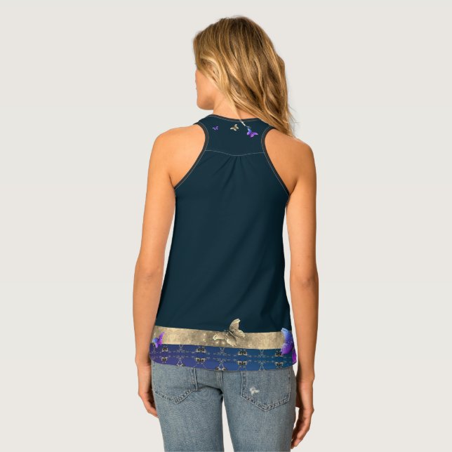 Roses & Butterflies Blue Purple Women's Tank Top (Back Full)