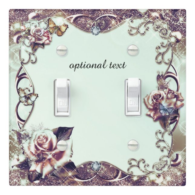 Roses & Butterflies Bronze Elegant Glam Sparkle Light Switch Cover (In Situ)