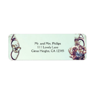 Roses & Butterflies Bronze Quinceañera Party Label