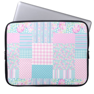 Roses, Butterflies, Faux Patchwork Laptop Sleeve