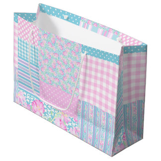 Roses, Butterflies Faux Patchwork Large Gift Bag
