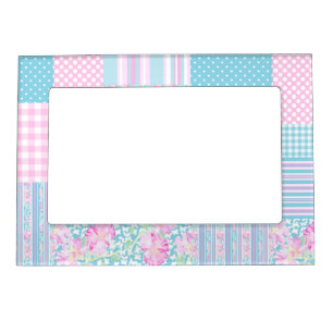 Roses, Butterflies Faux Patchwork Magnetic Frame