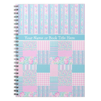 Roses, Butterflies, Faux Patchwork Spiral Notebook