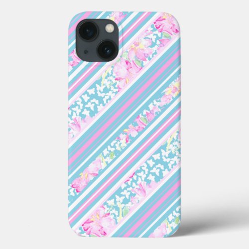 Roses Butterflies Pink Blue Stripes iPhone 6 Case