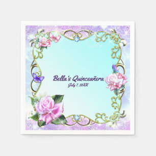 Roses & Butterflies Quinceañera Birthday Party Napkins