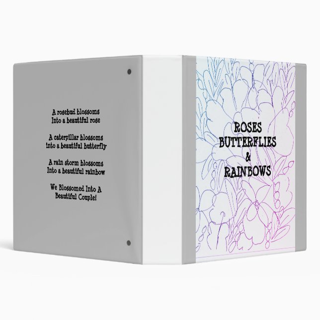 Roses Butterflies & Rainbows Vivid  3 Ring Binder (Background)