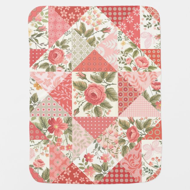 Roses Butterflies Seamless Patchwork Baby Blanket (Front)