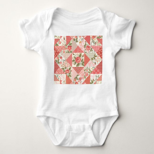 Roses Butterflies Seamless Patchwork Baby Bodysuit (Front)
