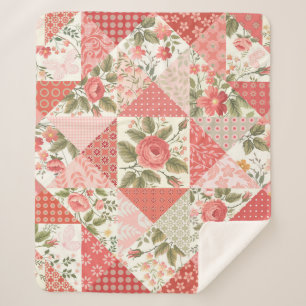 Roses Butterflies Seamless Patchwork Sherpa Blanket