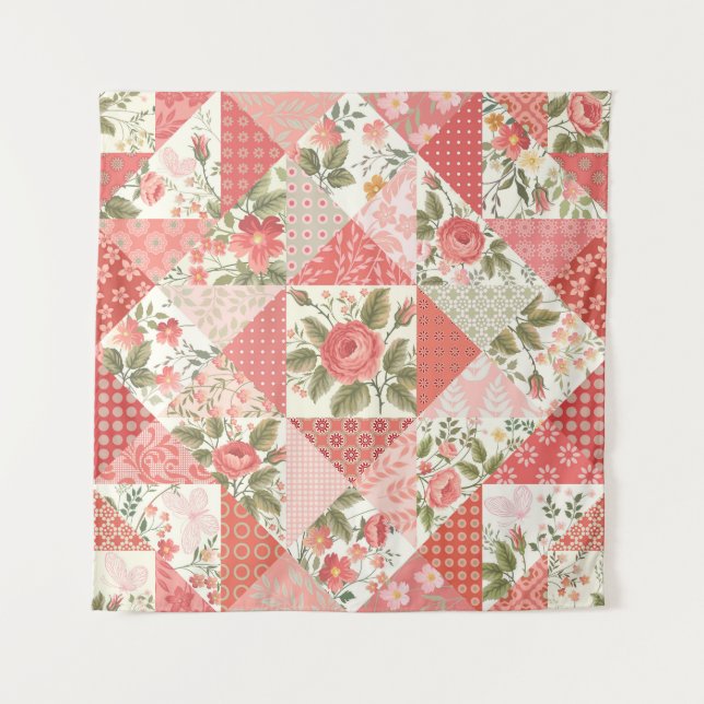 Roses Butterflies Seamless Patchwork Tapestry (Front)
