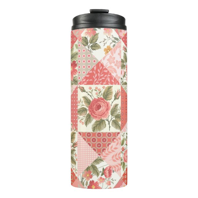 Roses Butterflies Seamless Patchwork Thermal Tumbler (Front)