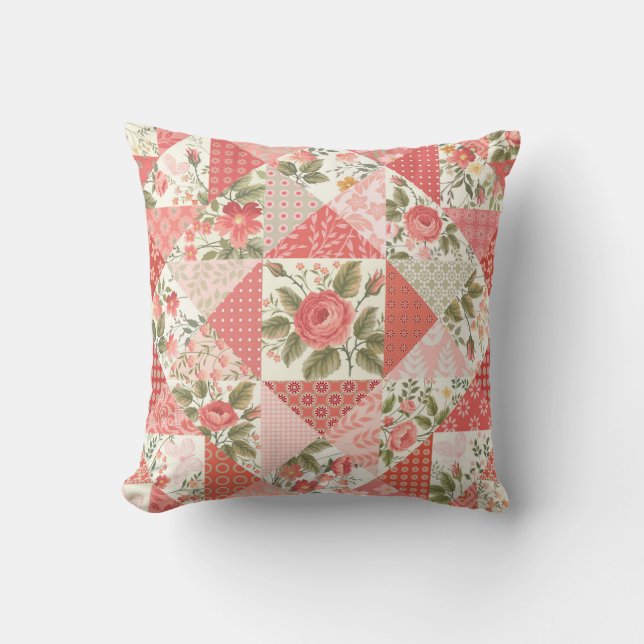 Roses Butterflies Seamless Patchwork Throw Pillow (Front)