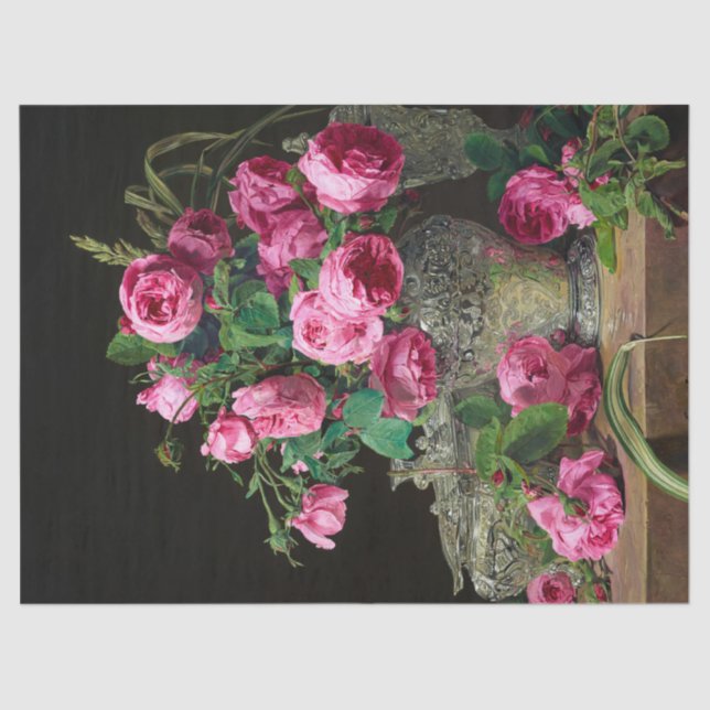 Roses by Ferdinand Georg Waldmuller Tissue Paper (Front)