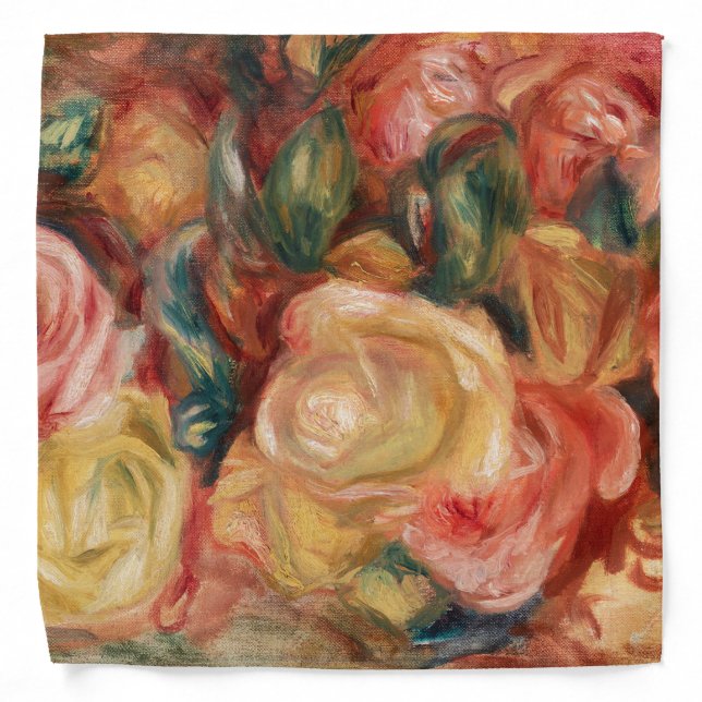 Roses by Renoir Impressionist Painting Bandana (Front)