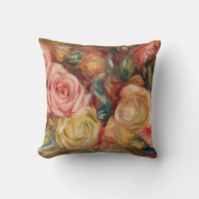 Roses by Renoir Impressionist Painting Throw Pillow (Front)
