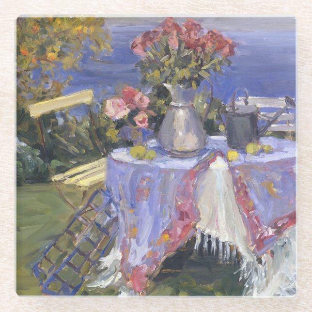 Roses by the Sea Glass Coaster (Front)