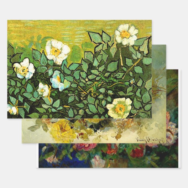 Roses by three different famous artists wrapping p paper sheets (Set)