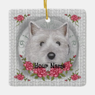 Roses Cairn Terrier Ceramic Ornament