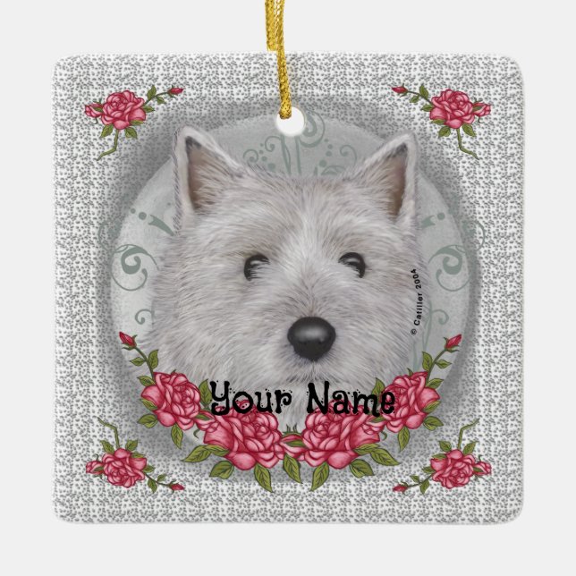 Roses Cairn Terrier Ceramic Ornament (Front)