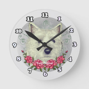 Roses Cairn Terrier Round Clock