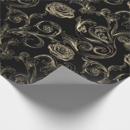 Roses Champaign Gold Classic Black Paris Wrapping Paper
