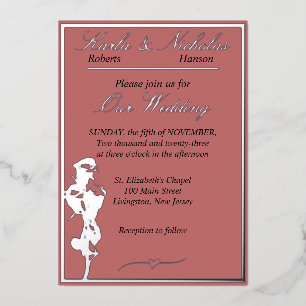 Roses, Cinnamon Rose Wedding, Silver Foil Invitation