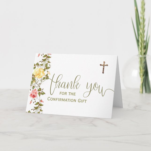 Roses Confirmation  Crucifix Thank You Overlay Card (Front)