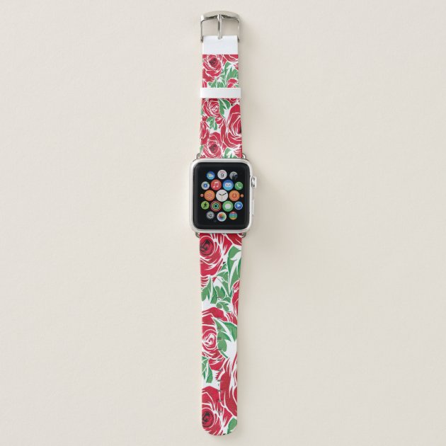 Roses Country red green vintage floral Apple Watch Band Zazzle