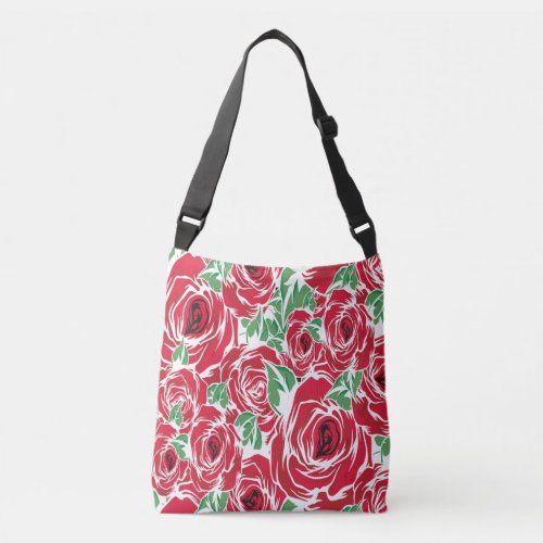 Roses Country red green vintage floral  Crossbody Bag