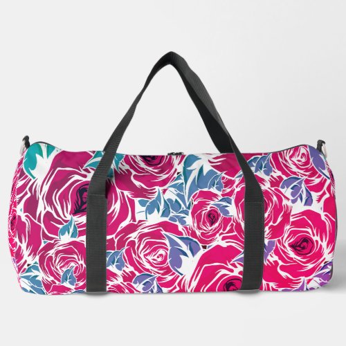 Roses Country red green vintage floral   Duffle Bag
