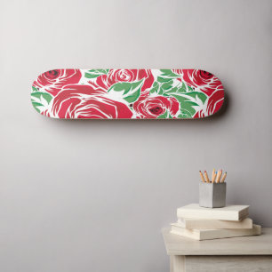 Roses Country red green vintage floral Skateboard