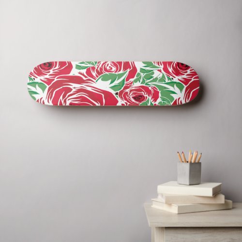 Roses Country red green vintage floral   Skateboard