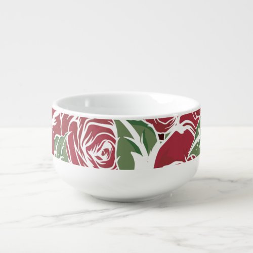 Roses Country red green vintage floral   Soup Mug