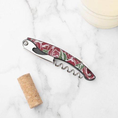 Roses Country red green vintage floral   Waiters Corkscrew