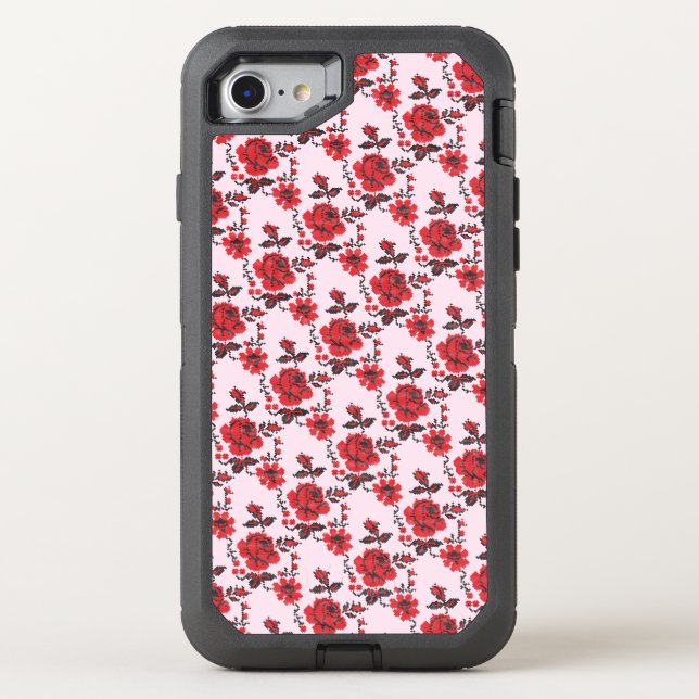 Roses cross-stitch pattern background otterbox iPhone case (Back)