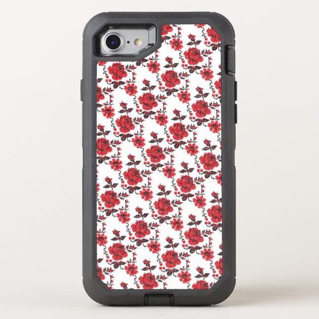 Roses cross-stitch pattern background otterbox iPhone case (Back)
