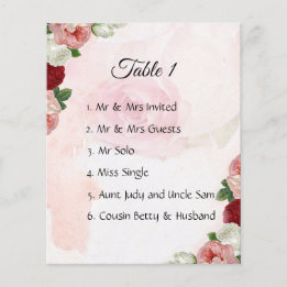 Roses custom Wedding Guests Table plan